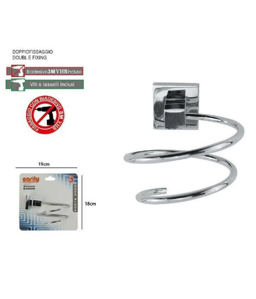 Porta Phon Asciugacapelli Moderno Doppio Fissaggio A Parete Bagno Square 59189         