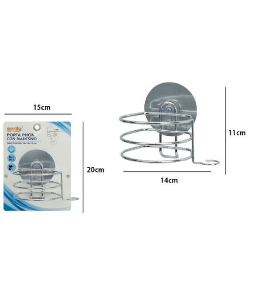 Porta Phon Asciugacapelli Supporto A Parete Bagno Con Biadesivo Gancio 79836         
