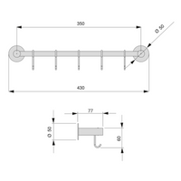 Porta presine Supra adesivo a 5 ganci, Acciaio inossidabile, Acciaio inossidabile.