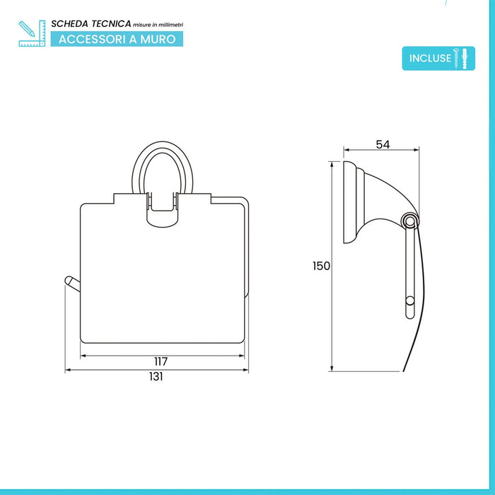 Porta rotolo a muro con coperchio e supporto in acciaio cromato  Facile