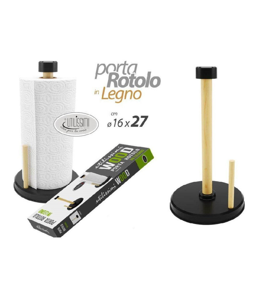 Porta Rotolo Carta Cucina In Legno 16x27cm Supporto Portarotolo Verticale 838286         