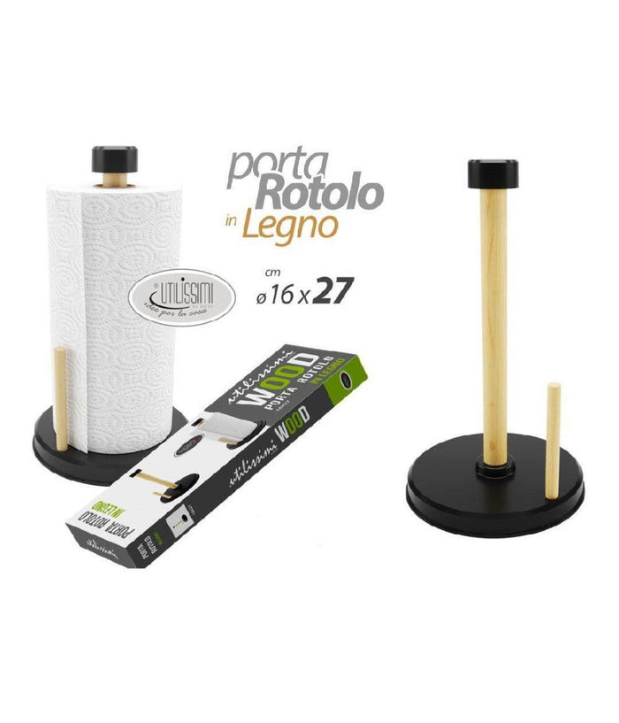 Porta Rotolo Carta Cucina In Legno 16x27cm Supporto Portarotolo Verticale 838286         