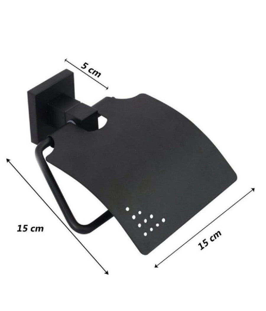 Porta Rotolo Carta Igienica A Muro Con Coperchio Basculante Acciaio Nero 79981         