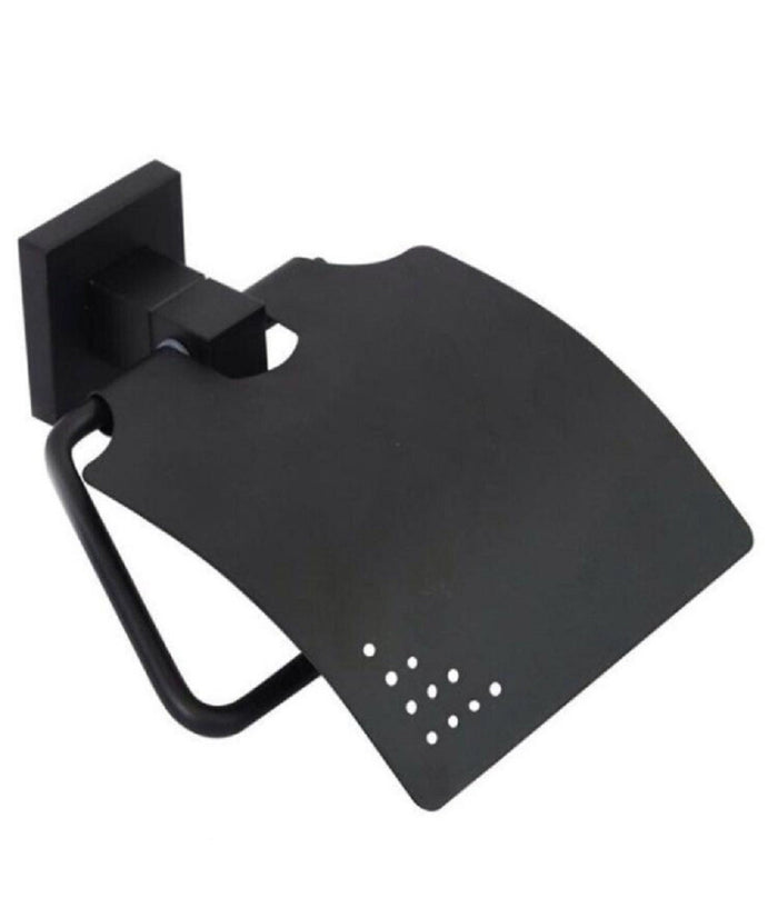 Porta Rotolo Carta Igienica A Muro Con Coperchio Basculante Acciaio Nero 79981         