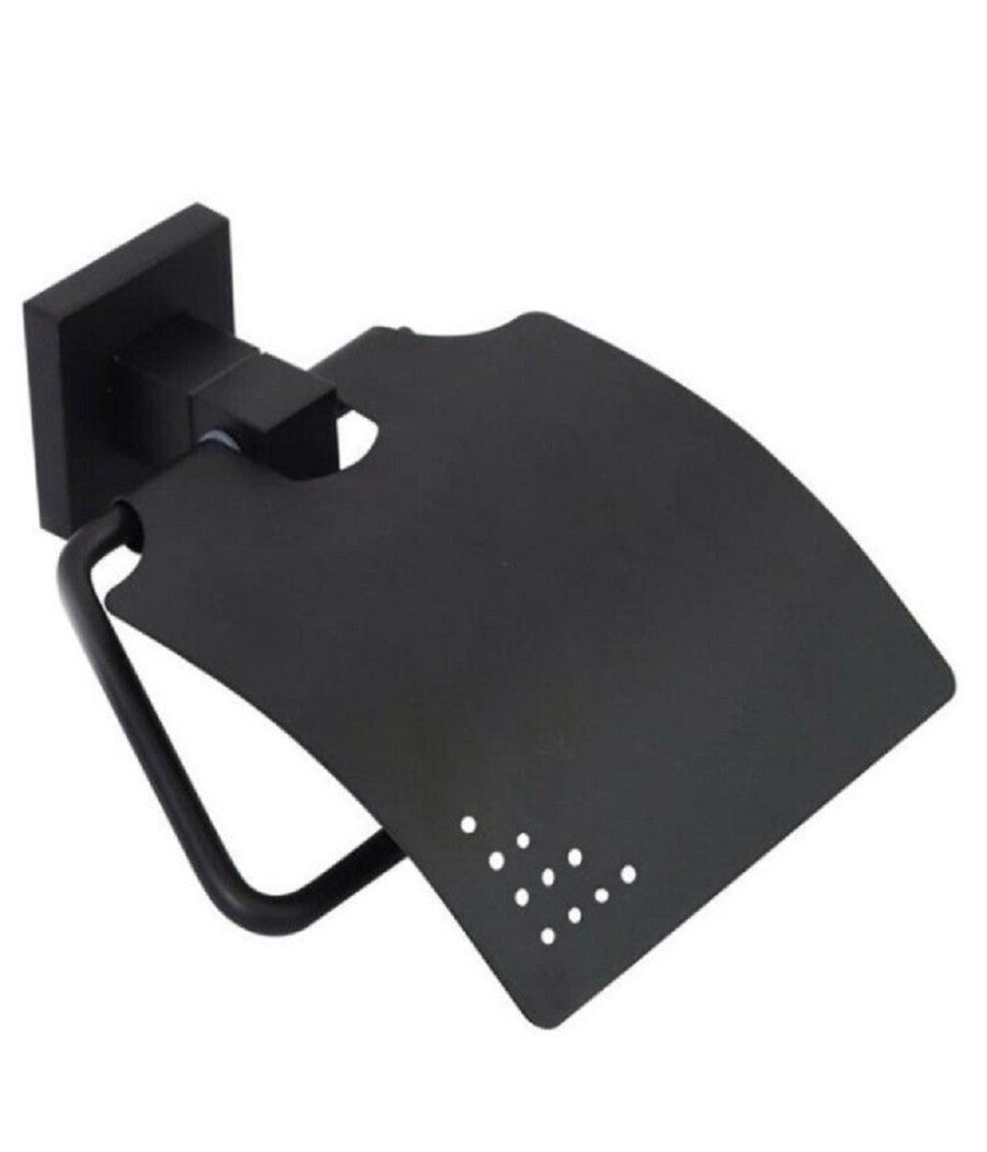 Porta Rotolo Carta Igienica A Muro Con Coperchio Basculante Acciaio Nero 79981         
