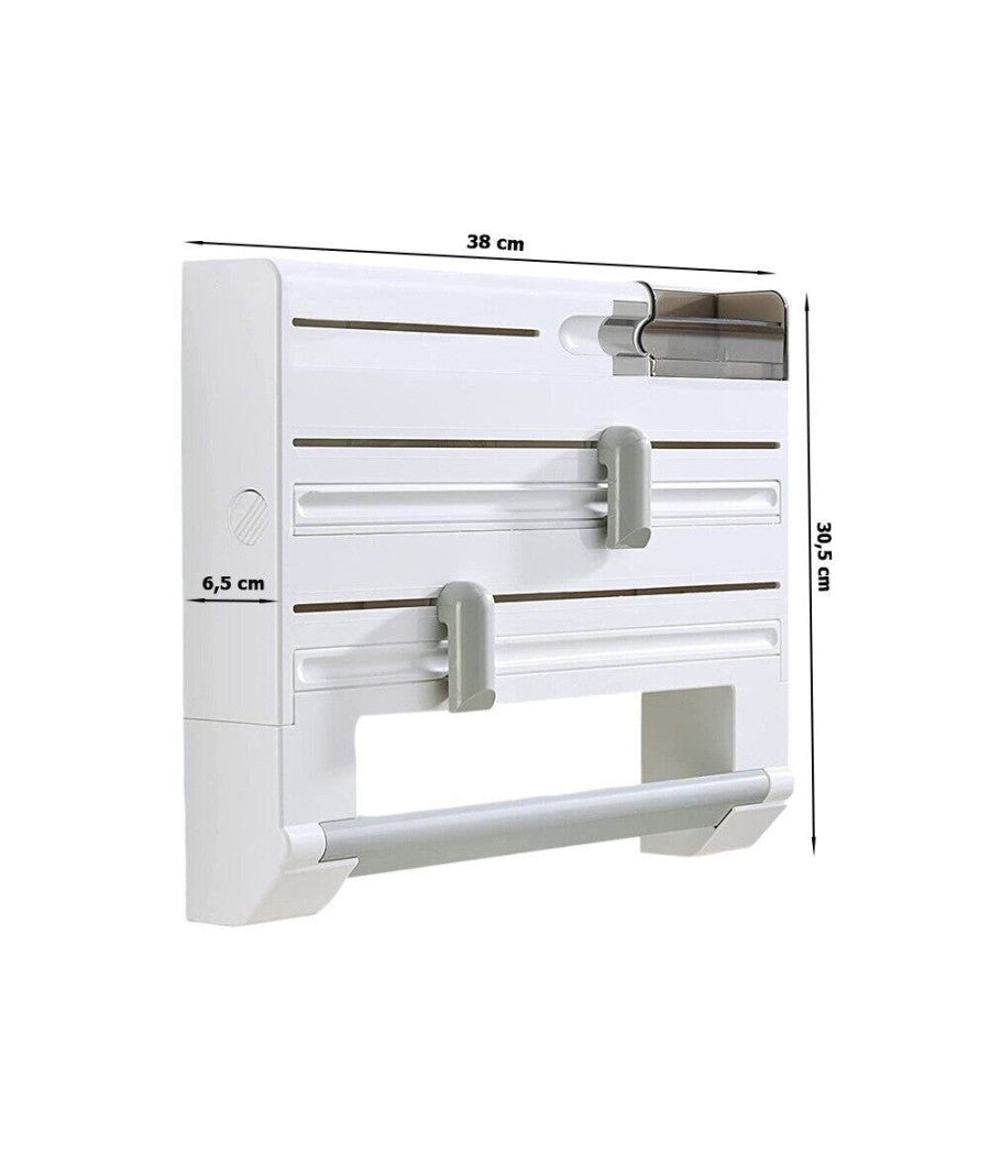 Porta Rotolo Da Cucina Carta 5in1 Da Parete Organizer Dispenser Pellicola Nastro         