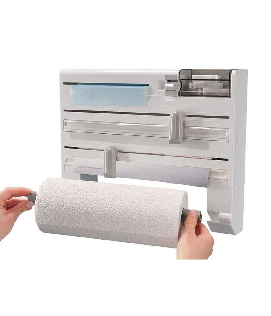 Porta Rotolo Da Cucina Carta 5in1 Da Parete Organizer Dispenser Pellicola Nastro         