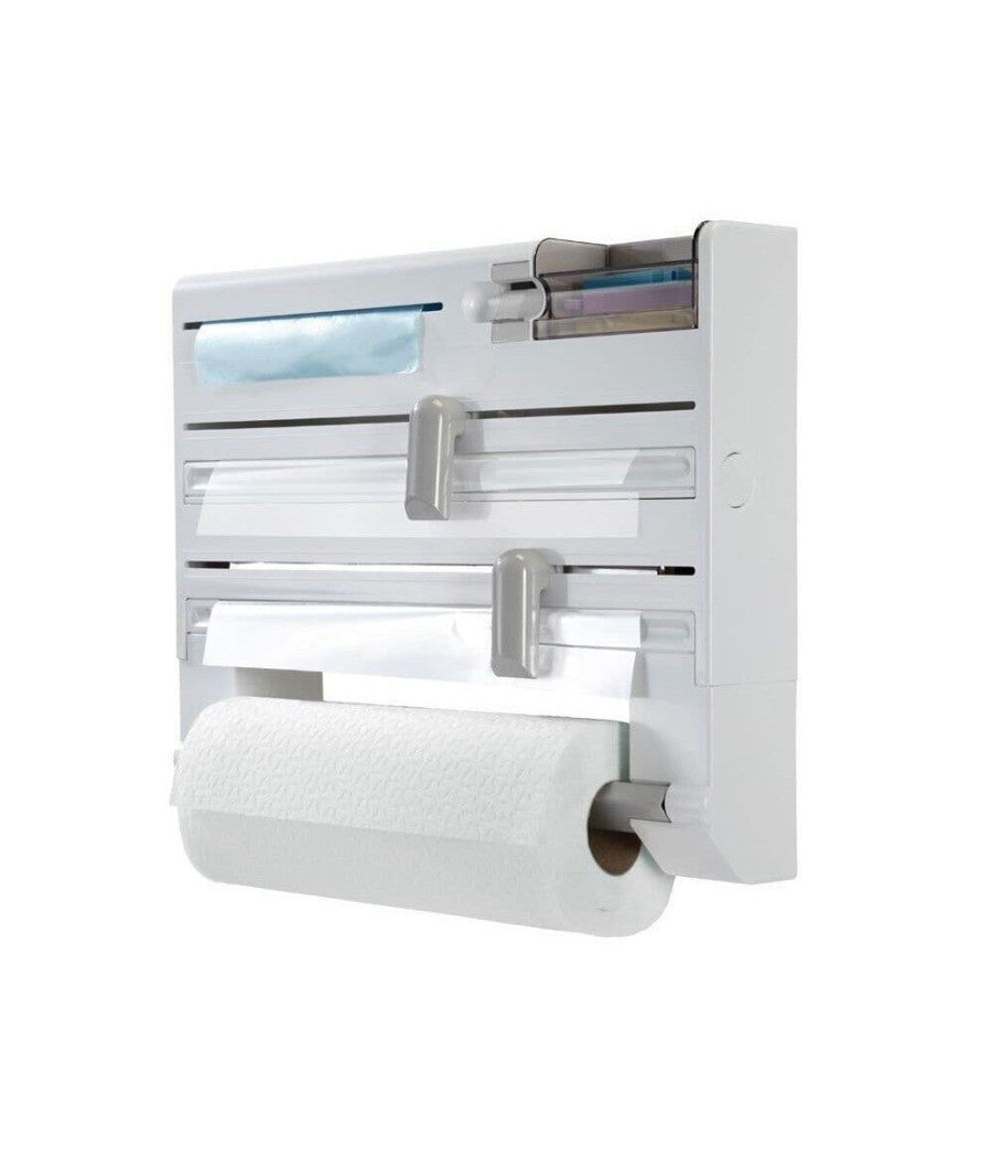 Porta Rotolo Da Cucina Carta 5in1 Da Parete Organizer Dispenser Pellicola Nastro         