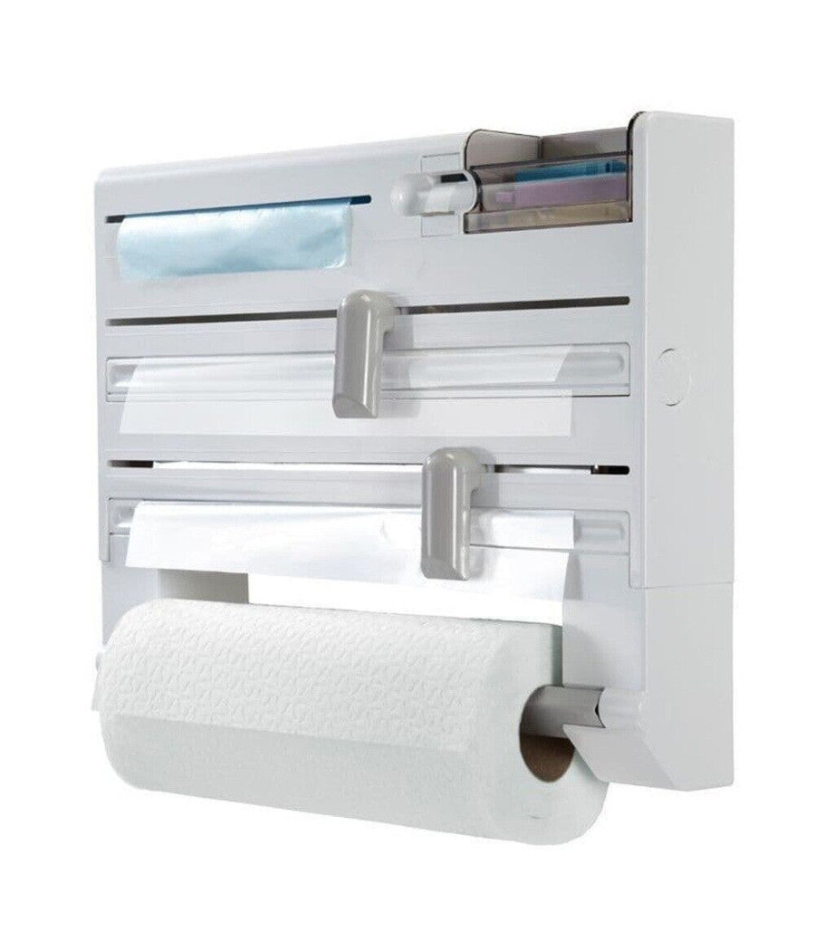 Porta Rotolo Da Cucina Carta 5in1 Da Parete Organizer Dispenser Pellicola Nastro         