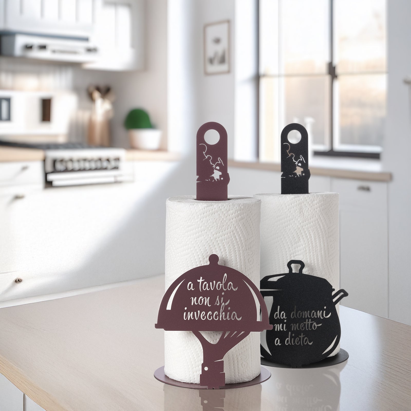 porta rotolo da cucina moderno a tavola non si invecchia Fango in Ferro  15x33h cm