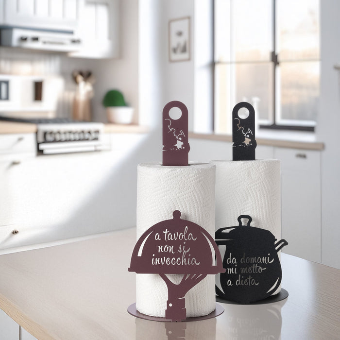 porta rotolo da cucina moderno a tavola non si invecchia Fango in Ferro  15x33h cm