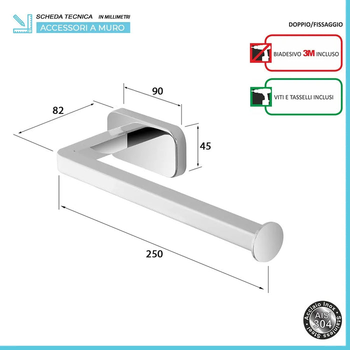 Porta salviette a muro 25 cm in acciaio inox con doppio fissaggio