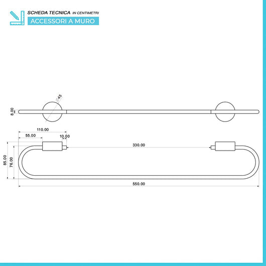 Porta salviette a muro 55 cm in acciaio cromo doppio fissaggio Plaza