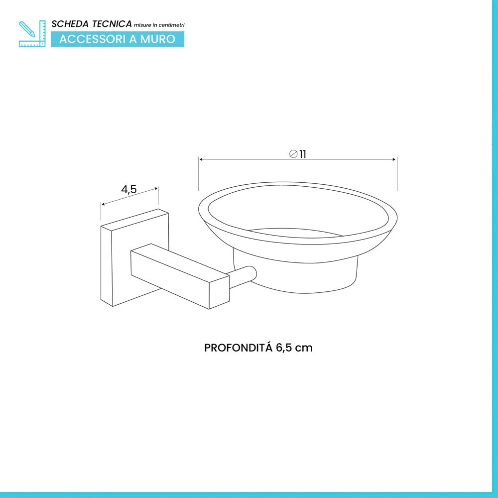 Porta sapone a muro in vetro satinato con supporto cromato Rock