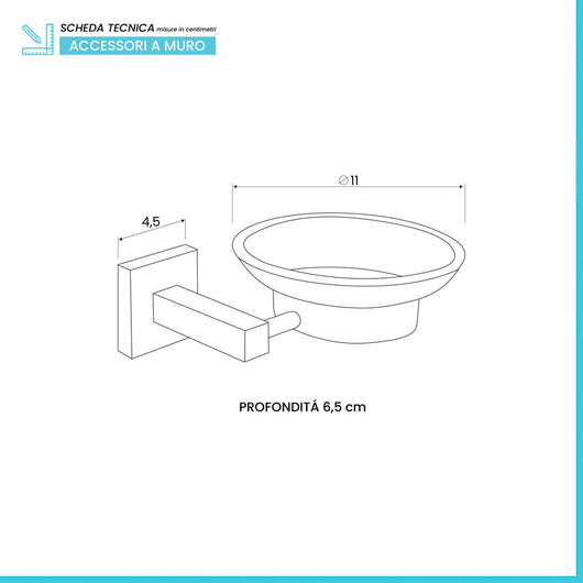 Porta sapone a muro in vetro satinato con supporto cromato Rock