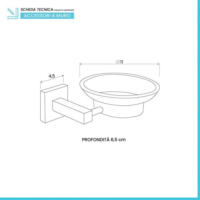 Porta sapone a muro in vetro satinato con supporto cromato Rock