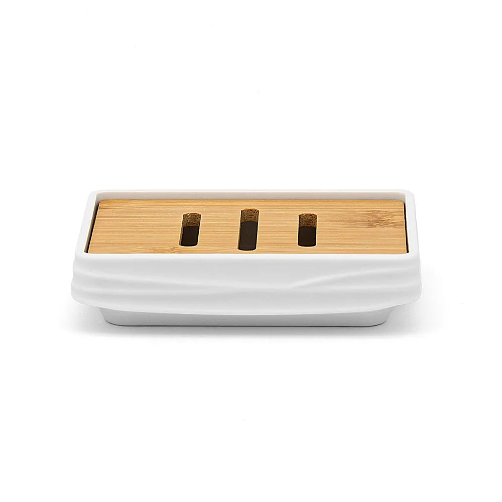 Porta sapone da appoggio bianco in abs e bambù Wave