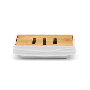 Porta sapone da appoggio bianco in abs e bambù Wave