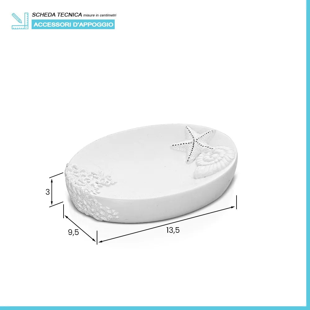 Porta sapone da appoggio in resina bianco con decoro marino  Coral