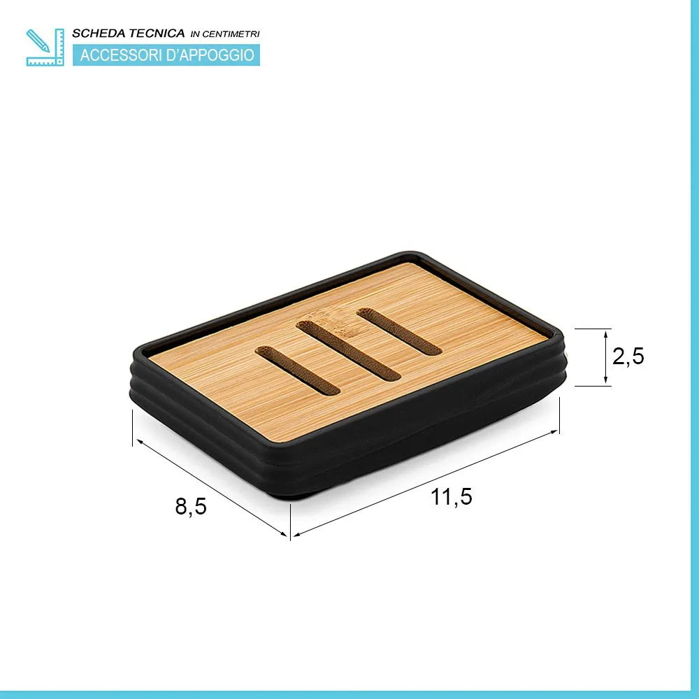 Porta sapone da appoggio nero in abs e bambù Wave
