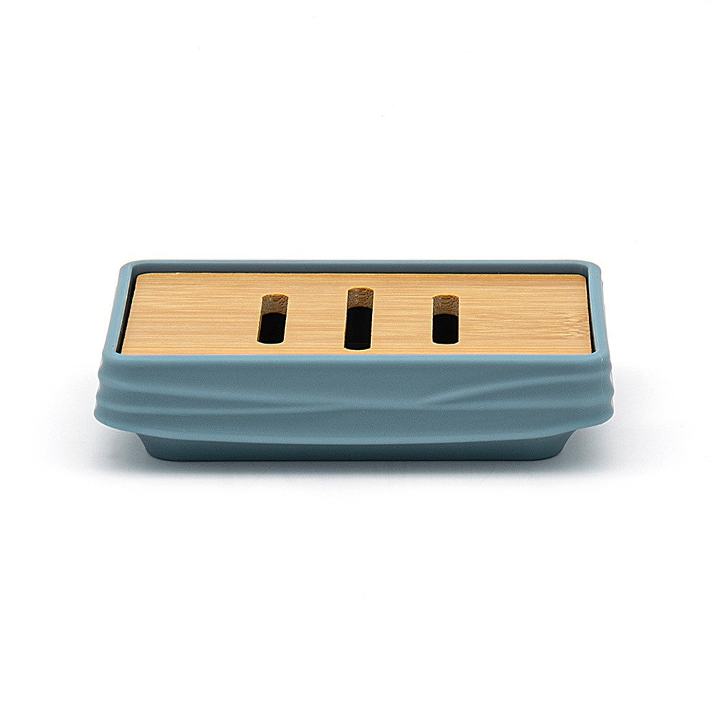 Porta sapone da appoggio turchese cobalto in abs e bambù Wave