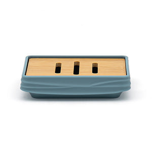 Porta sapone da appoggio turchese cobalto in abs e bambù Wave