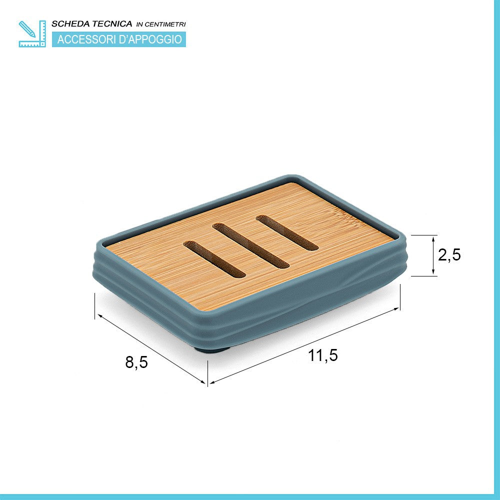 Porta sapone da appoggio turchese cobalto in abs e bambù Wave