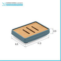 Porta sapone da appoggio turchese cobalto in abs e bambù Wave