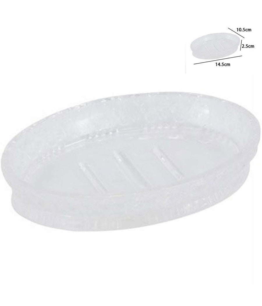 Porta Sapone In Vetro Ovale Da Appoggio Lavabo Bagno Vasca Doccia 10.5x14.5x2.5         