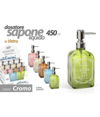 Porta Sapone Liquido Dosatore Dispenser 450 Ml 18cm In Vetro Vari Colori 819292         