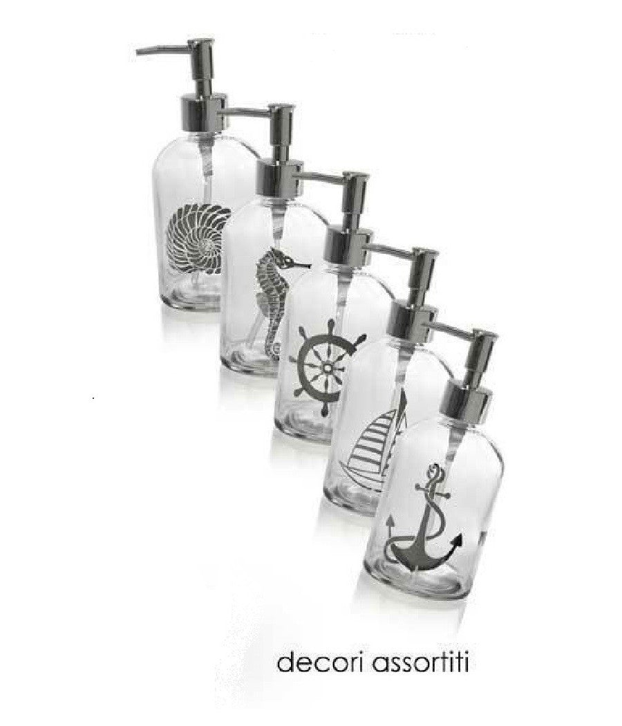 Porta Sapone Liquido Dosatore Silver 450ml 8x18 Cm Vetro Decori Assortiti 775680         