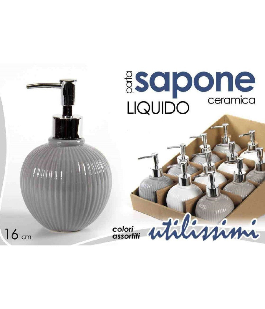 Porta Sapone Portasapone Dispenser Liquido In Ceramica Tondo 16 Cm Bagno 674105         