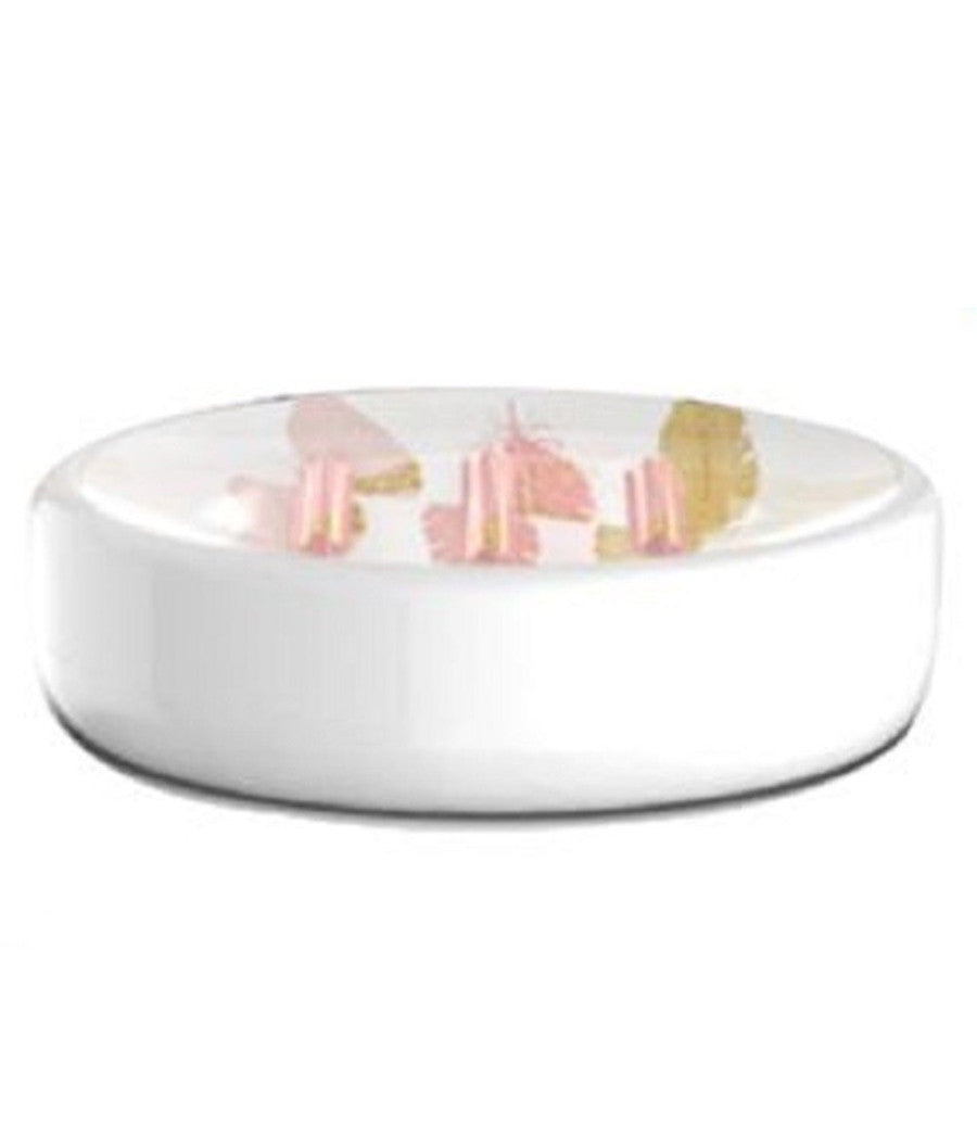 Porta Sapone Saponetta Accessorio Arredo Bagno Bianco Con Piume 11x8x3 Cm 69795         