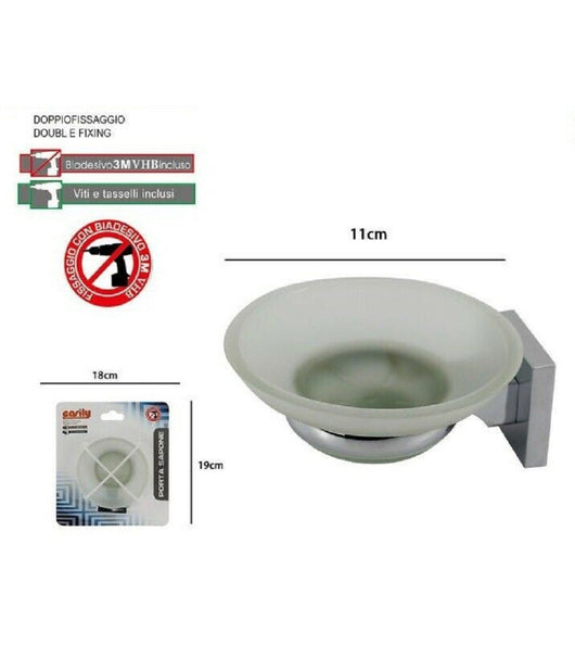 Porta Sapone Saponetta Con Piattino Vetro Satinato Parete Bagno Square 59185         