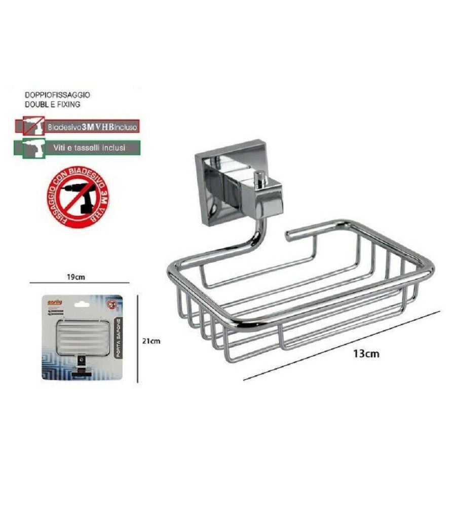 Porta Sapone Saponetta Mensola Doppio Fissaggio A Parete Bagno Square 13cm 59184         