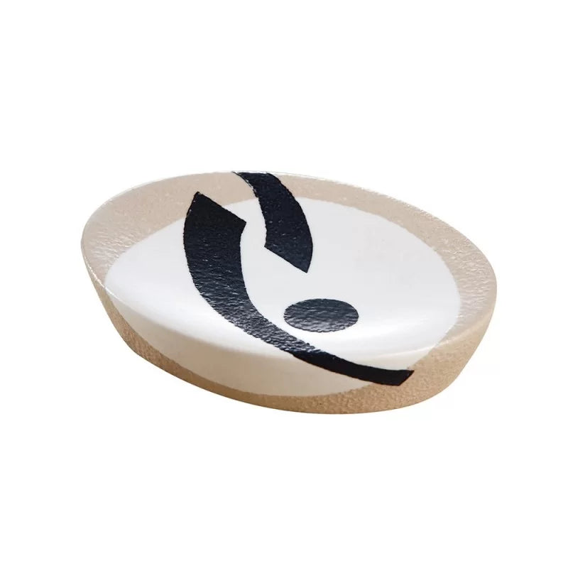 Porta sapone serie daphne sabbia con decori neri cod 79188