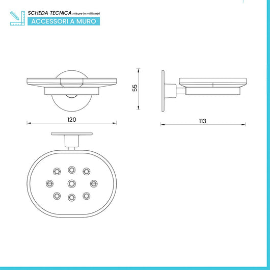 Porta saponetta a muro in acciaio cromo con doppio fissaggio Idea