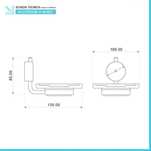 Porta saponetta a muro in acciaio cromo con doppio fissaggio Plaza