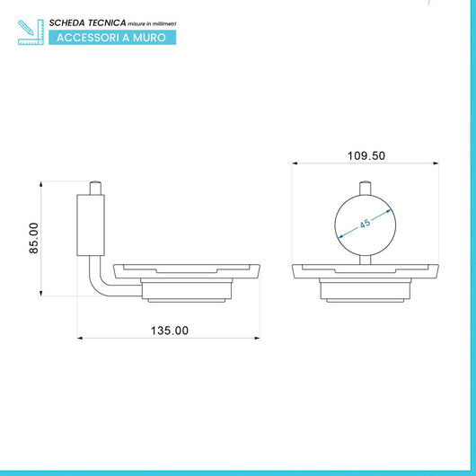 Porta saponetta a muro in acciaio cromo con doppio fissaggio Plaza