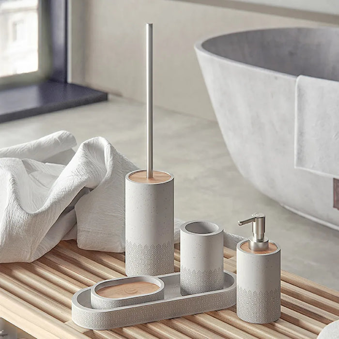 Porta saponetta bagno d'appoggio grigio Gedy serie Afrodite in cemento e bambù