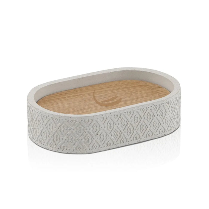 Porta saponetta bagno d'appoggio grigio Gedy serie Afrodite in cemento e bambù