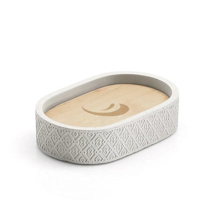 Porta saponetta bagno d'appoggio grigio Gedy serie Afrodite in cemento e bambù