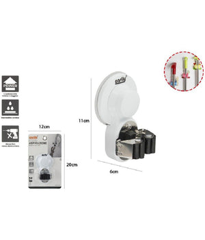 Porta Scopa Gancio Per Scope A Ventosa Supporto Parete Appendiscopa 11x6cm 59556         