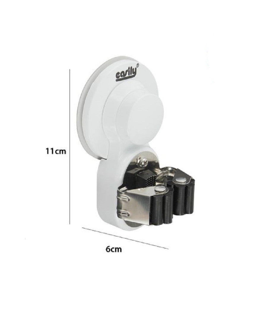 Porta Scopa Gancio Per Scope A Ventosa Supporto Parete Appendiscopa 11x6cm 59556         