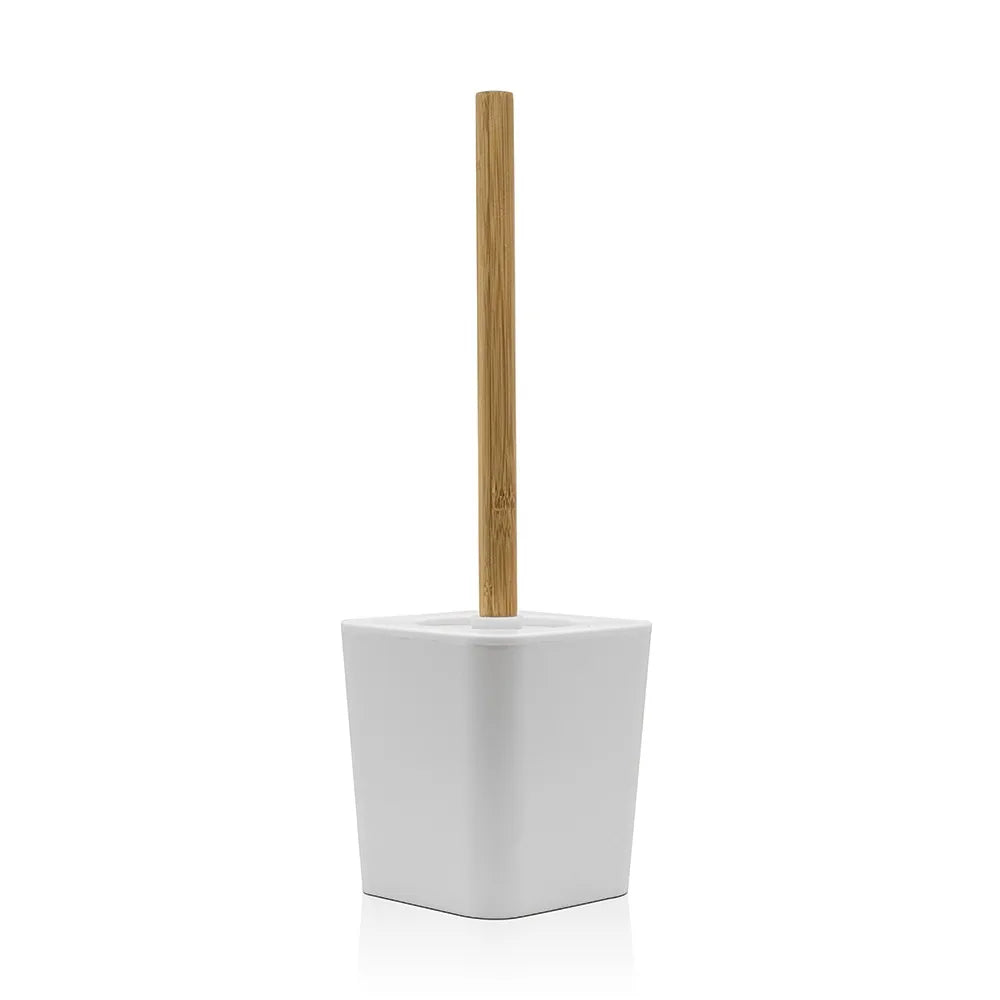 Porta scopino bagno bianco opaco con manico ergonomico in bambù