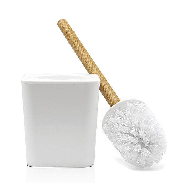 Porta scopino bagno bianco opaco con manico ergonomico in bambù