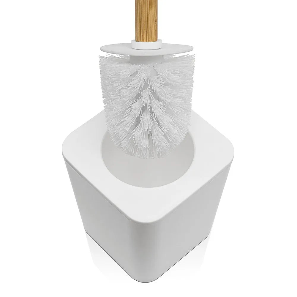 Porta scopino bagno bianco opaco con manico ergonomico in bambù