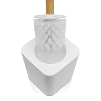 Porta scopino bagno bianco opaco con manico ergonomico in bambù