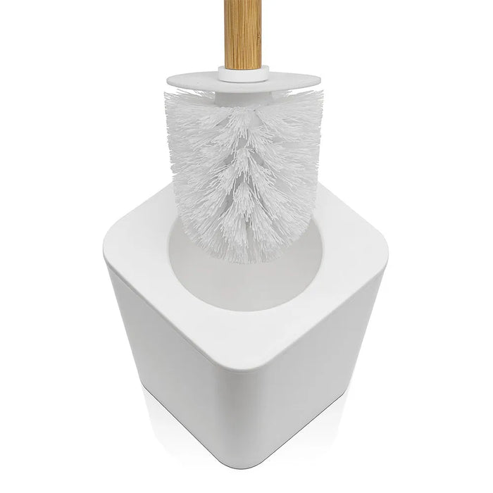 Porta scopino bagno bianco opaco con manico ergonomico in bambù