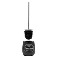 Porta scopino bagno in ceramica nera con stampe a contrasto bianche vintage